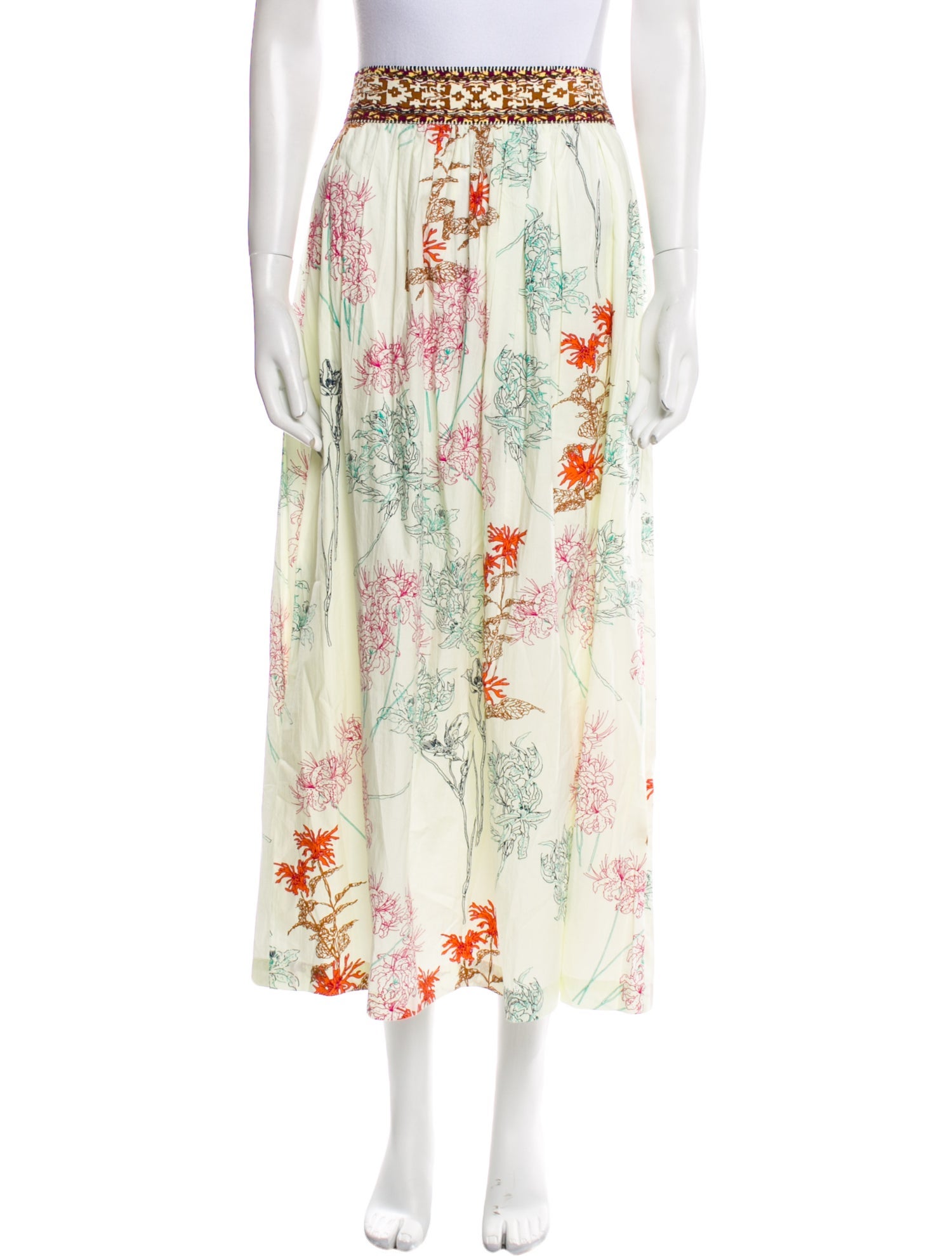 Le Sirenuse Positano Floral Print Midi Length Skirt